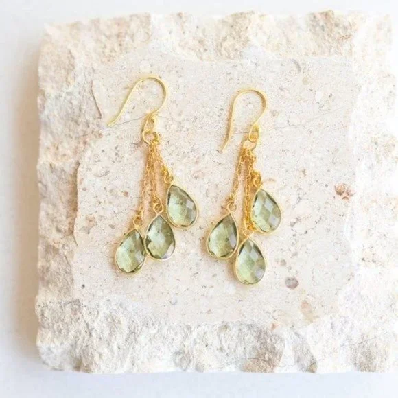 Earrings BEAUTIFUL Green Amethyst Gemstone Dangle Earrings sterling silver post